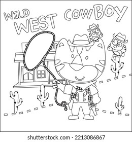 Vektorgrafik von Cute Tiger Cowboy und Pferd. Kinderdesign für Kinder Aktivität Farbbuch oder Seite.