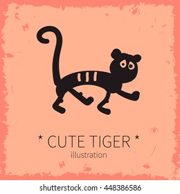 Vector illustration. Cute tiger on a pink background.