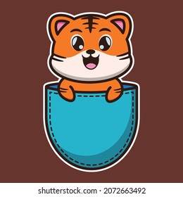 vector illustration of cute tiger in the shirt pocket, suitable for greeting cards, birthday gifts, stickers, clothes