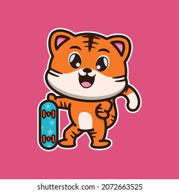 vector illustration of cute tiger skateboarding, suitable for greeting cards, birthday gifts, stickers, clothes