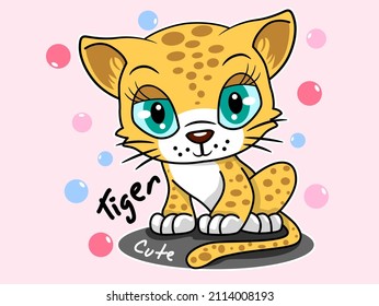 Vector illustration with cute tiger . Trendy flat style print design with wild animal,tshirt shirt childish character for sticker or greeting card eps10