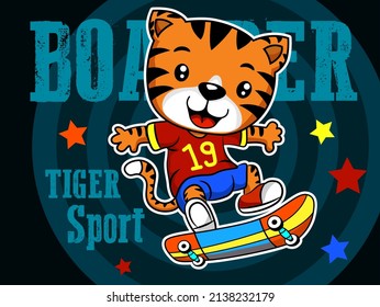 Vector Illustration With Cute Tiger . Trendy Flat Style Print Design With Wild Animal,tshirt Shirt Childish Character For Sticker Or Greeting Card Eps10