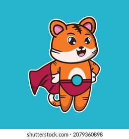 
vector illustration of cute tiger wearing super
