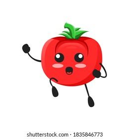 vector illustration of cute tomato mascot or character with spirit expression. cute tomato Concept White Isolated. Flat Cartoon Style Suitable for Landing Page, Banner, Flyer, Sticker.