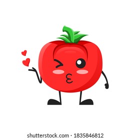 vector illustration of cute tomato mascot or character give kiss love. cute tomato Concept White Isolated. Flat Cartoon Style Suitable for Landing Page, Banner, Flyer, Sticker.