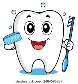 Vector Illustration Cute Tooth Brushing Cartoon 