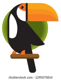 Vector illustration of a cute Toucan on a branch. 