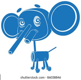 Vector illustration, cute toy elephant, card concept, white background.