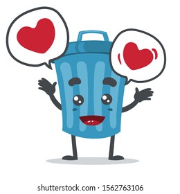 vector illustration of cute trash can mascot bring heart (love) on white background