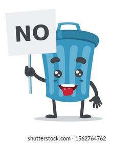 vector illustration of cute trash can  mascot holding sign on white background