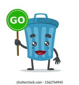 vector illustration of cute trash can  mascot holding sign on white background