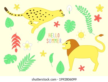 Vector illustration of cute tropical objects.