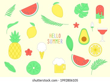 Vector illustration of cute tropical objects.