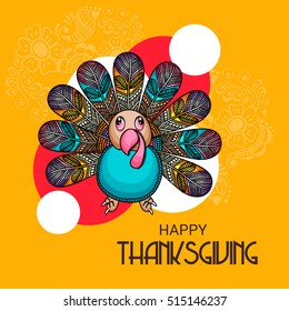 Vector illustration of a Cute Turkey Bird Banner For Happy Thanksgiving.