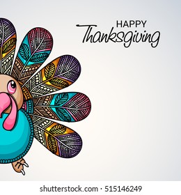 Vector illustration of a Cute Turkey Bird Banner For Happy Thanksgiving.