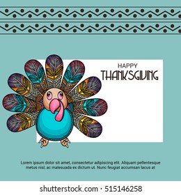 Vector illustration of a Cute Turkey Bird Banner For Happy Thanksgiving.