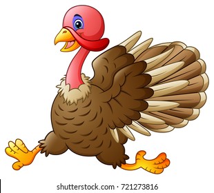 Vector Illustration Of Cute Turkey Running