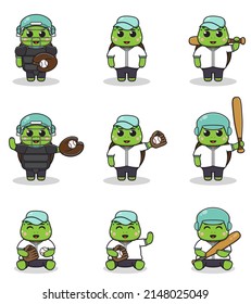 Vector Illustration of Cute Turtle with Baseball costume. Set of cute Turtle characters.