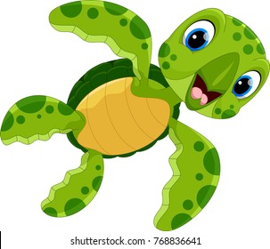 Vector illustration of cute turtle cartoon isolated on white background 