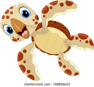Vector illustration of cute turtle cartoon isolated on white background 