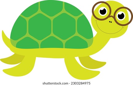 Vector illustration of cute turtle character in glasses in cartoon style