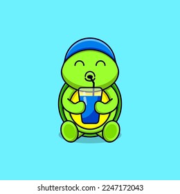 	
Vector illustration of a cute turtle enjoying a drink