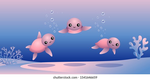 Vector illustration of a cute turtle in gentle colors