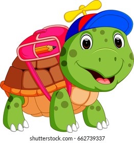 vector illustration of Cute turtle go to school