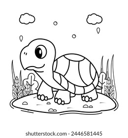 Vector Illustration of a cute turtle with lines and colors, for children's coloring book