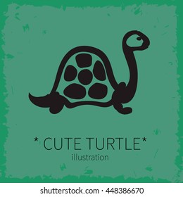 Vector illustration. Cute turtle on a green background.