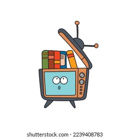 vector illustration of cute tv with books inside