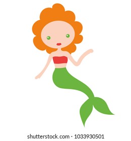 Vector illustration of cute underwater mermaid girl. Fairy fantasy of sea. Isolated character water mythology princess. Young fairytale magic woman with long hair and tail.