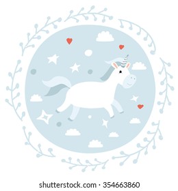 Vector illustration of the cute unicorn