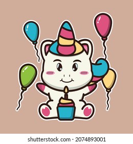 vector illustration of cute unicorn birthday celebration suitable for children's books, birthday cards, valentine's day.