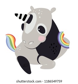 Vector illustration of cute unicorn with a black and white suit.