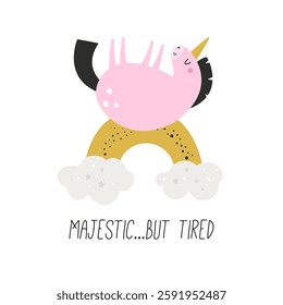 Vector illustration of cute unicorn in a childish flat style. Perfect for frame arts, decorations, prints