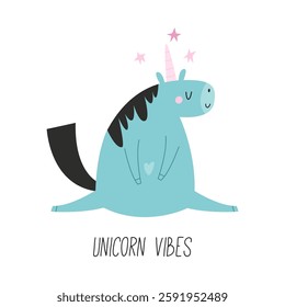 Vector illustration of cute unicorn in a childish flat style. Perfect for frame arts, decorations, prints