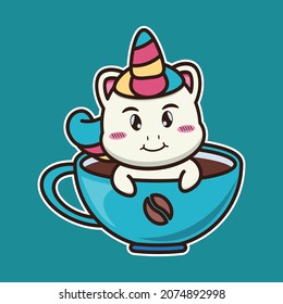 vector illustration of cute unicorn in a coffee cup suitable for children's books, birthday cards, valentine's day.