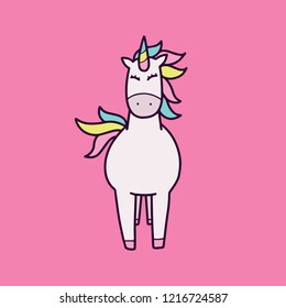 Vector illustration of cute unicorn in doodle cartoon style