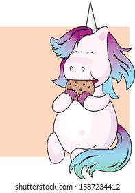 Vector Illustration Cute Unicorn Eating Cookies Stock Vector (Royalty ...