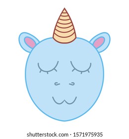 Vector illustration of cute unicorn face 
cartoon style, isolated on white background. Design for kids, scrapbooking, stikers etc.