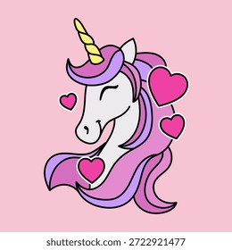 ILUSTRACIÓN VECTORIAL DE UN UNICORNIO LINDO CON CORAZONES, VECTOR DE LA IMPRESIÓN DEL LEMA