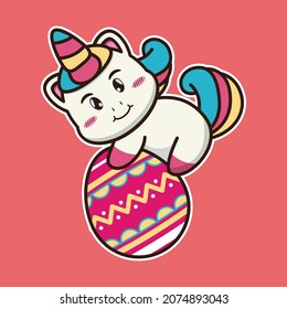 vector illustration of cute unicorn hug easter eggs suitable for children's books, birthday cards, valentine's day.