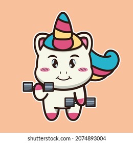 ilustración vectorial de la bestia de levantamiento de unicornio lindo adecuado para libros infantiles, tarjetas de cumpleaños, día de San Valentín.