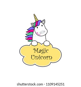 vector illustration of cute unicorn on cloud, cartoon design

