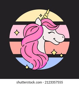VECTOR ILLUSTRATION OF A CUTE UNICORN WITH PINK HAIR, SLOGAN PRINT
