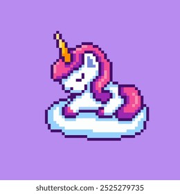 Ilustración vectorial de lindo unicornio con Pixel Art Design, perfecto para diseños temáticos de activos de juego