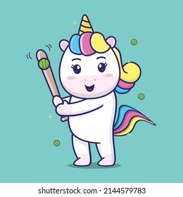 Vektorgrafik von süßem Einhorn beim Baseball