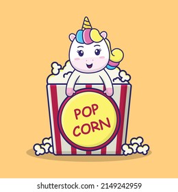 vector illustration of cute unicorn in popcorn cup