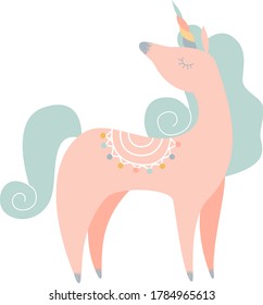Ilustración vectorial del unicornio lindo. Caballo liso y llano. Impresión de guardería, diseño de tejidos, reserva de recortes para los niños.